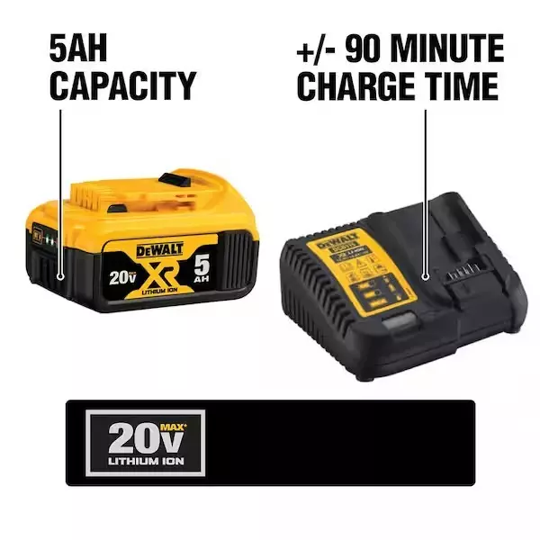 Dewalt 20 V Battery Starter Kit 5 Ah Capacity and 4 A Charger Output, DC205CK