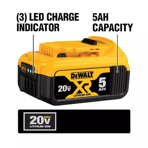 Dewalt 20 V Battery Starter Kit 5 Ah Capacity and 4 A Charger Output, DC205CK