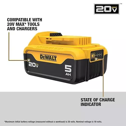 Dewalt 20 V Battery Starter Kit 5 Ah Capacity and 4 A Charger Output, DC205CK