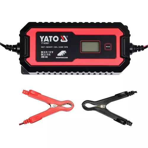 Yato Electronic Battery Charger 2/8 A Charging Current, 6/12 V DC Voltage for Charging 5-200 Ah Batteries, YT-83001