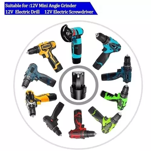 MECRAAF Cordless Replacement Battery & Charger 12 V and Lithium-Ion 1.5 Ah for Screwdriver, Angle Grinder & Drill, 12V- B&C