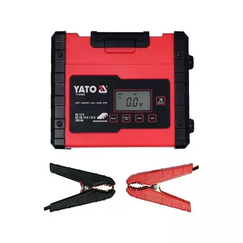 Yato Electronic Battery Charger 2/8/15 A Charging Current, 12 V DC Voltage for Charging 5-200 Ah Batteries, YT-83003