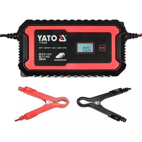 Yato Electronic Battery Charger 2/10 A Charging Current, 6/12 V DC Voltage for Charging 5-200 Ah Batteries, YT-83002
