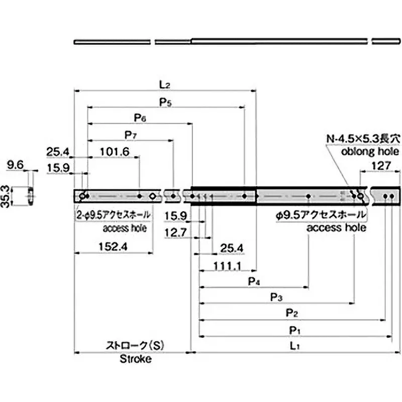 TAKIGEN Slide Rail Stainless Steel 711.2 mm Length 412N Allowable Loads, KC-1251-28