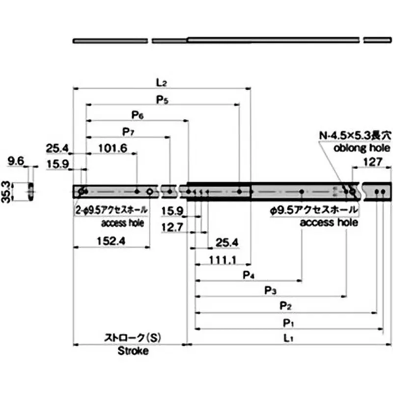 TAKIGEN Slide Rail (L508) 392N Allowable Loads, KC-251-20