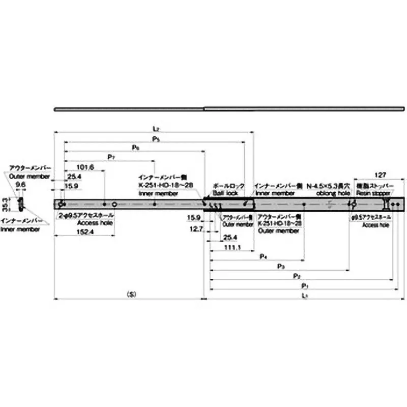 TAKIGEN Slide Rail with Hold Mechanism 355.6 mm Length 356 g, K-251-HD-14