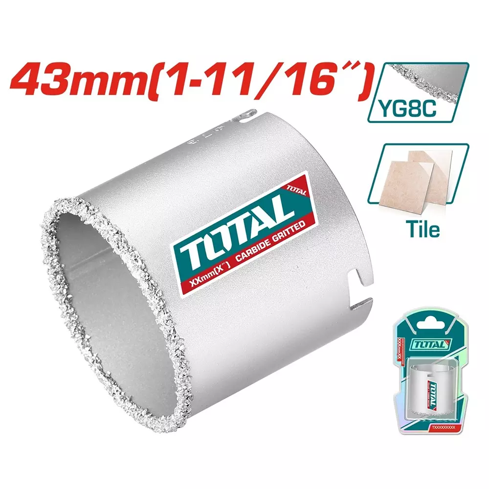 Total Carbide Gritted Hole Saw 43 mm (1-11/16 inch) Dia. YG8C + A3 for TAC4203, TAC440431