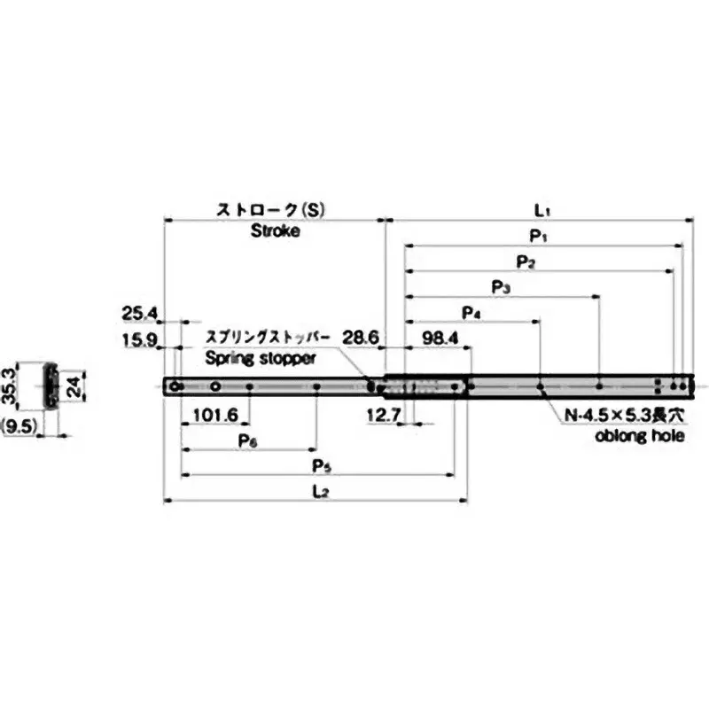 TAKIGEN Slide Rail Mirror Polishing with Stopper 609.6 mm Length, KC-1261-S-24