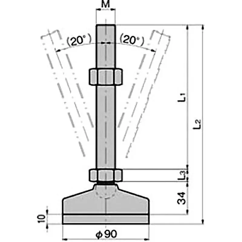 TAKIGEN Leveling Foot Stainless Steel Hairline Finish 1.205 Kg for Heavy Loads, K-1277-B-20-100