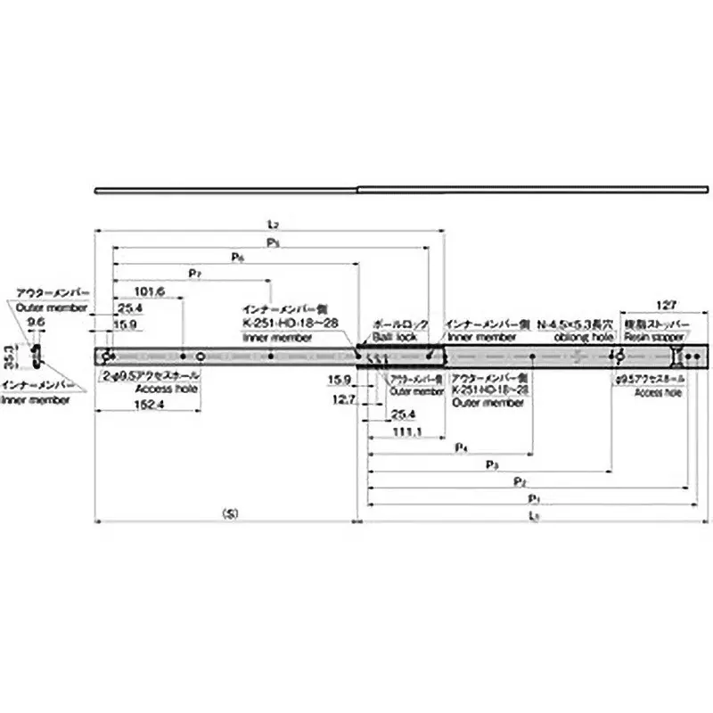 TAKIGEN Slide Rail with Hold Mechanism 609.6 mm Length, K-251-HD-24