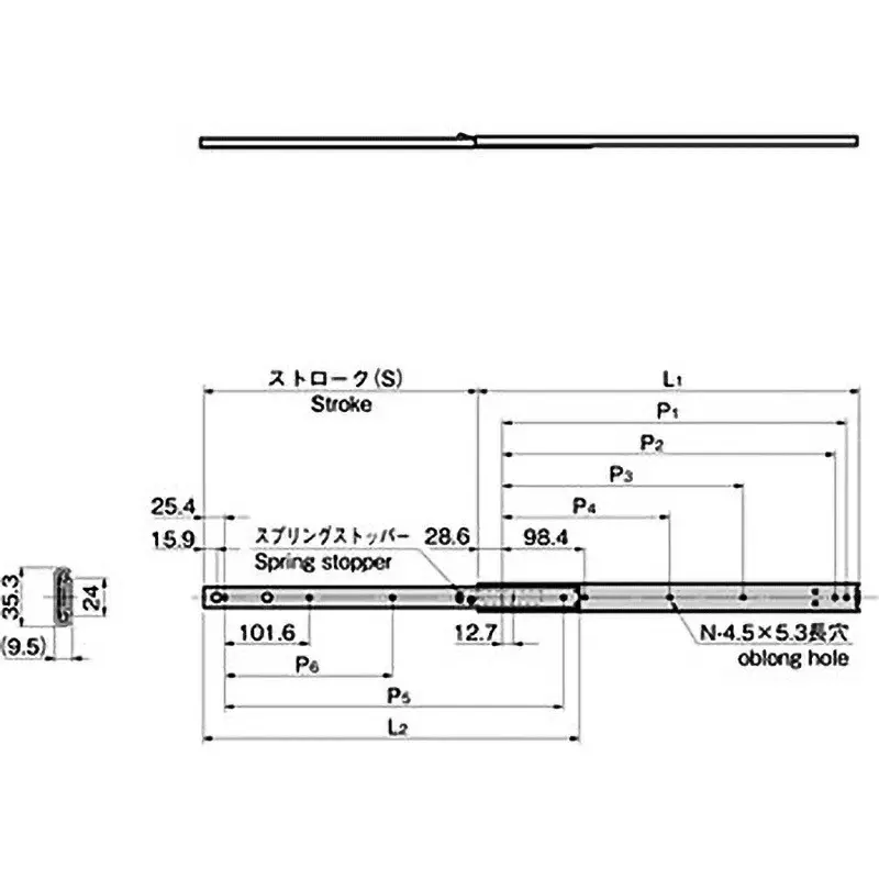 TAKIGEN Slide Rail Mirror Polishing with Stopper 457.2 mm Length, KC-1261-S-18