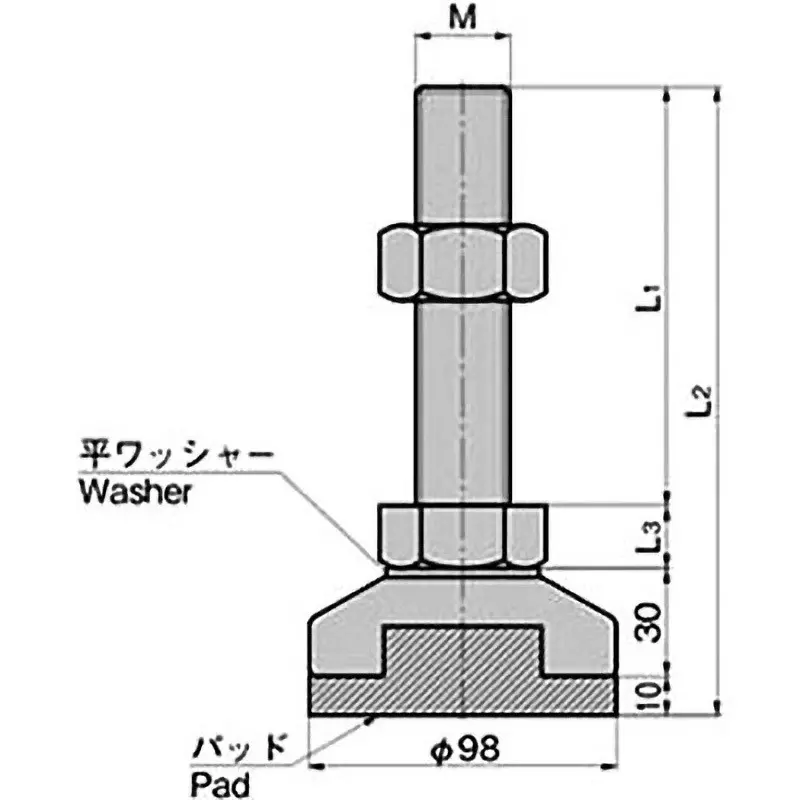 TAKIGEN Leveling Foot Stainless Steel Hairline Finish 2.67 Kg for Heavy Loads, K-1276-B-30-200