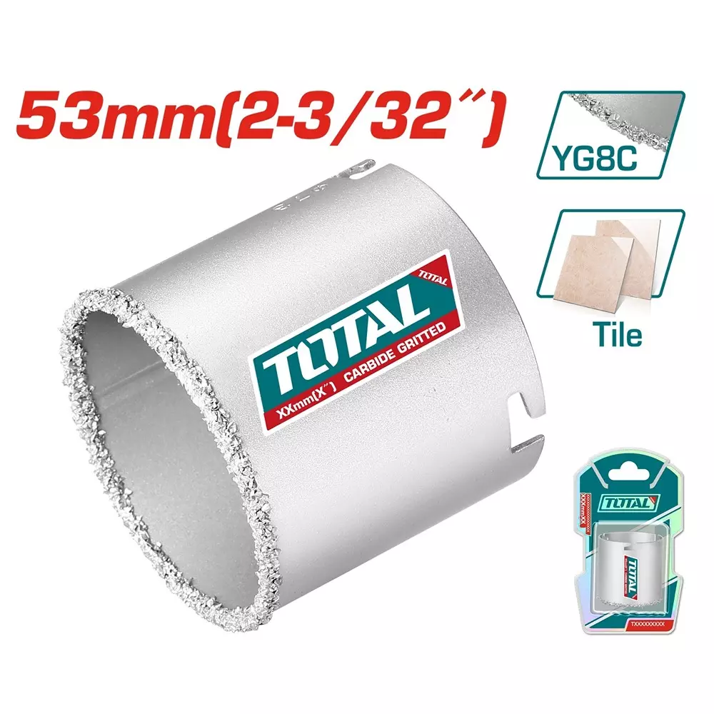 Total Carbide Gritted Hole Saw 53 mm (2-3/32 inch) Dia. YG8C + A3 for TAC4203, TAC440531