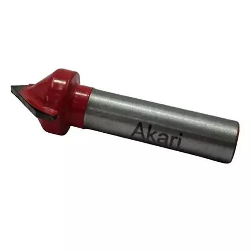 AKARI Router V Type Slotting Cutter Bit 8 mm Shank Size Red & Chrome for Routing in Wood, RB-75