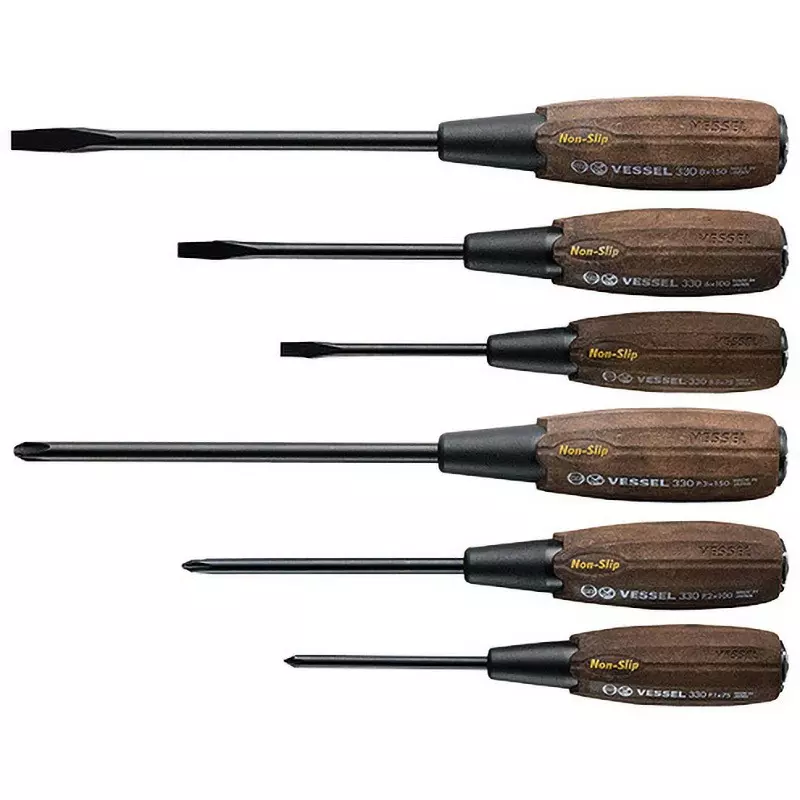 Vessel Woody Penetrating Driver Rust-Resistant Black Chrome-Plated Finish, 336PS (Set of 6 Pcs)