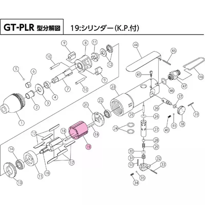 Vessel GT-PLR cylinder (with knock pin) + part number: 19, 814219