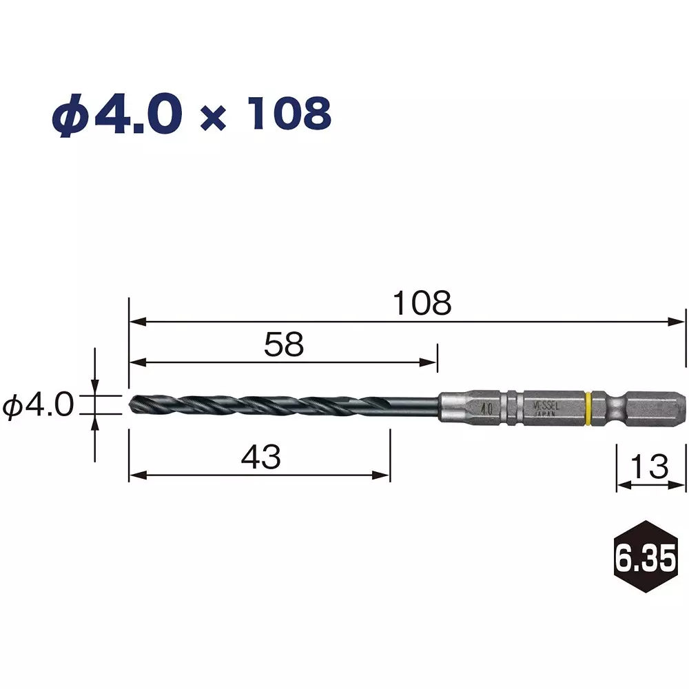 Vessel Cushion Drill Bit 108 mm Overall Length for Iron Work, AMD3S-4.0 (Set of 3 Pcs)