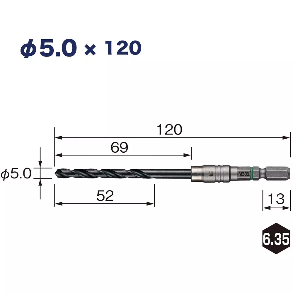 Vessel Cushion Drill Bit 120 mm Overall Length for Iron Work, AMD3S-5.0 (Set of 3 Pcs)