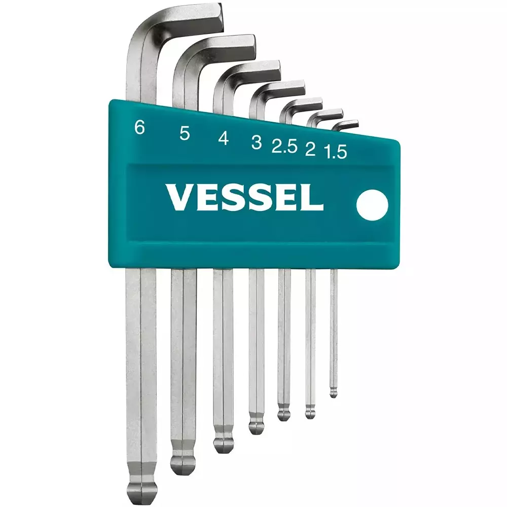 Vessel Final Tightening Ball Point Wrench Set Short Shaft 1.5-6 mm, 8207BP-S (Set of 7 Pcs)
