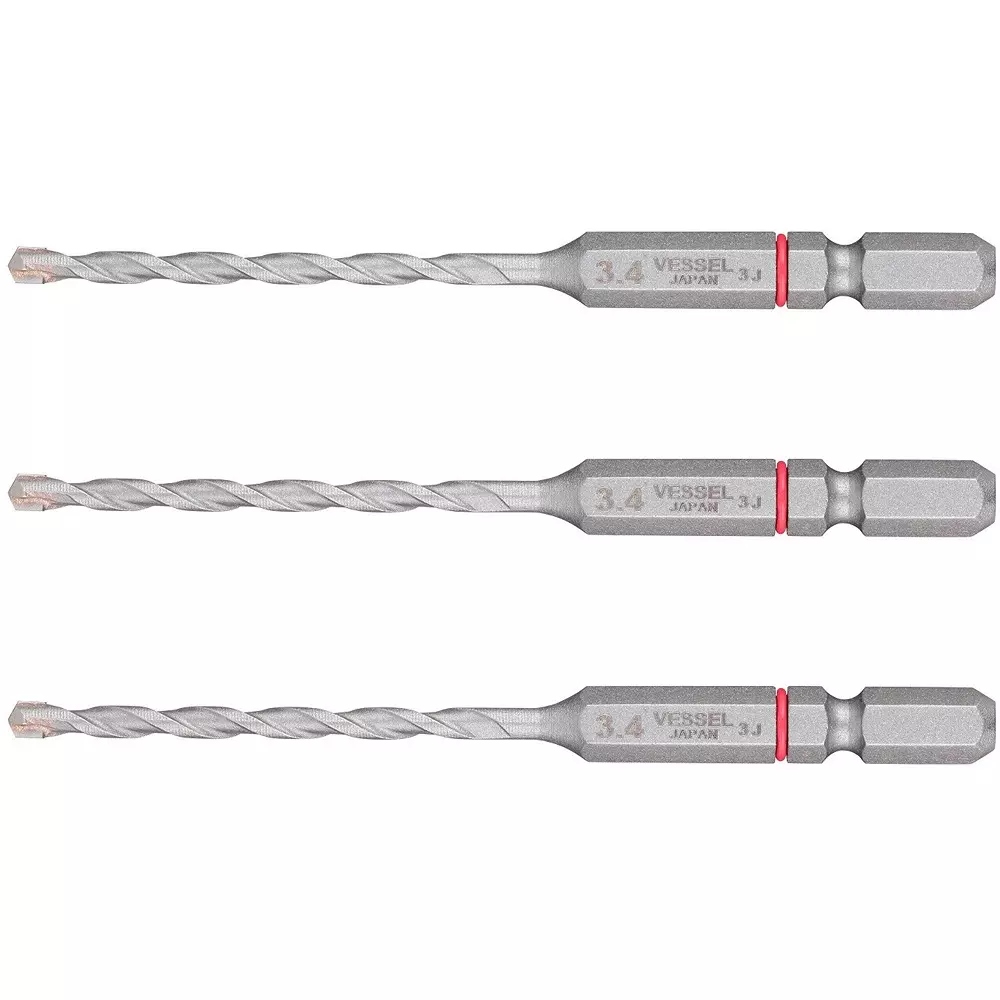 Vessel Concrete Drill Bit Hexagonal 90 mm Overall Length, CCD3S-3.4 (3 Pcs Set)