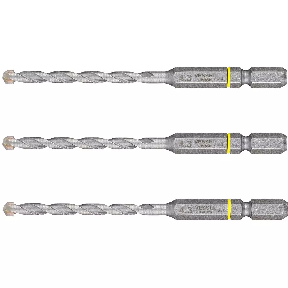 Vessel Porcelain Tile Drill Bit Hexagonal 95 mm Overall Length, CPD3S-4.3 (3 Pcs Set)