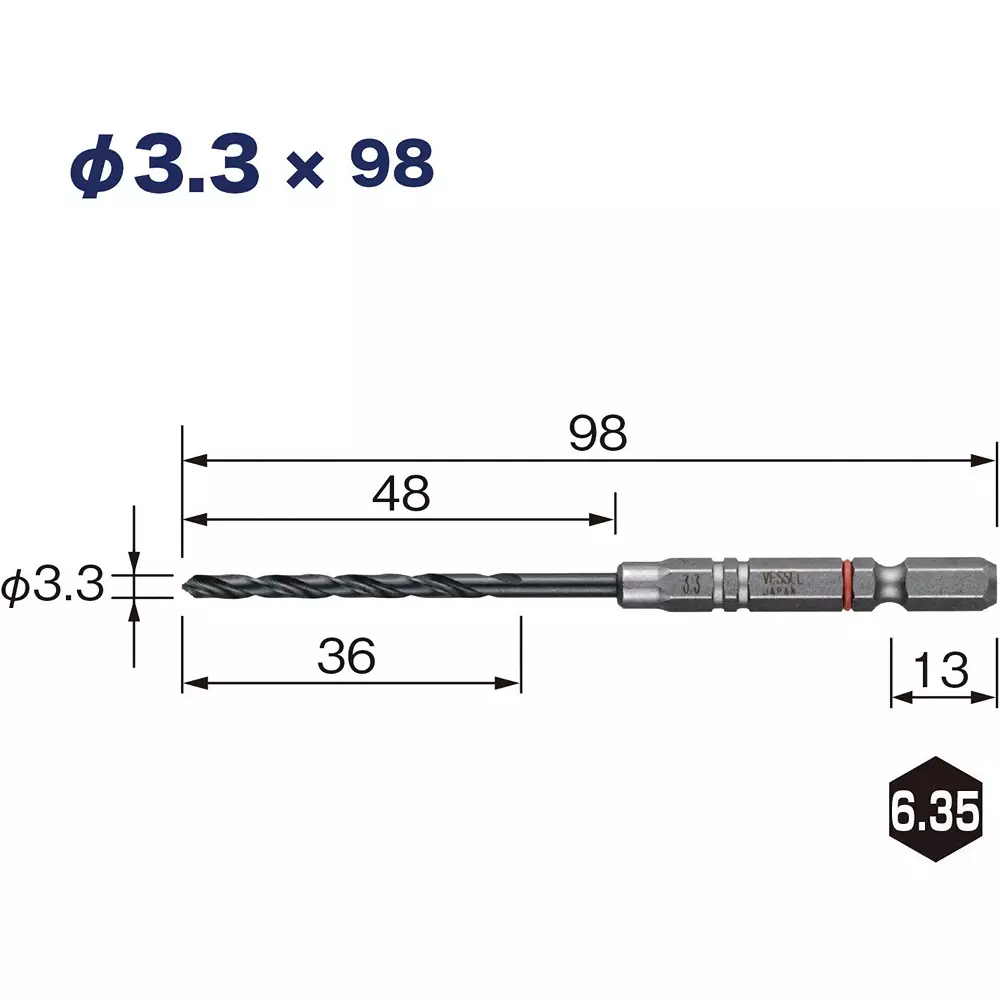 Vessel Cushion Drill Φ3.3 mm for Iron Work, AMD3S-3.3 (Set of 3 Pcs)