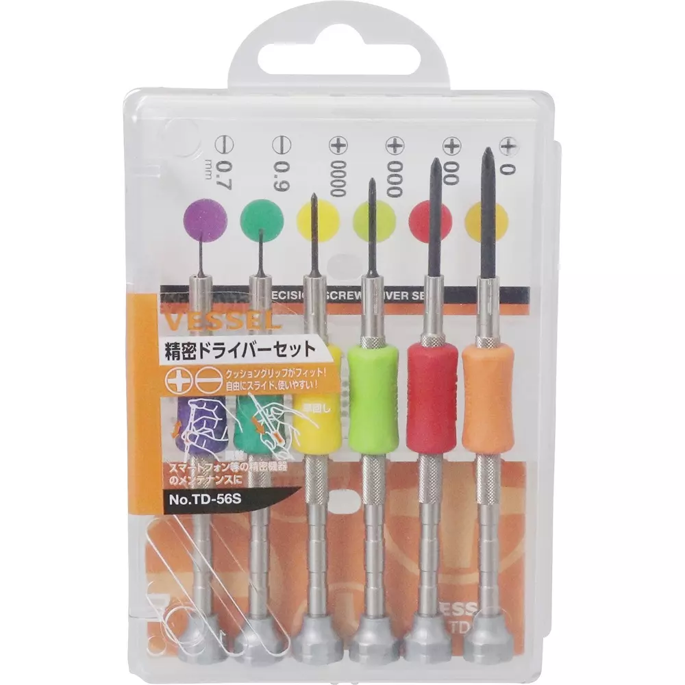 Vessel Precision Screwdriver Set Stainless Steel Body, TD-56S (Set of 6 Pcs)