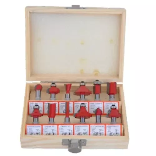 AKARI Router All Type Bit Set 8 mm Shank Size Red & Chrome for Routing in Wood, RB-1 (Set of 12)