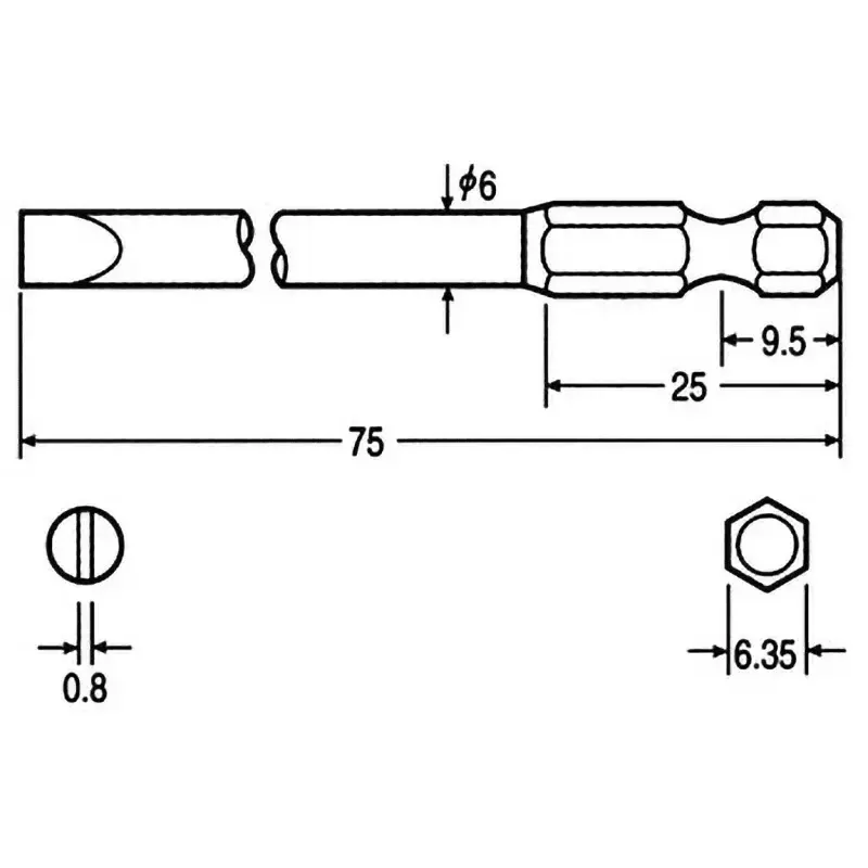 Vessel Pneumatic / Electric Screwdriver Bit, B35-6Ã—75E