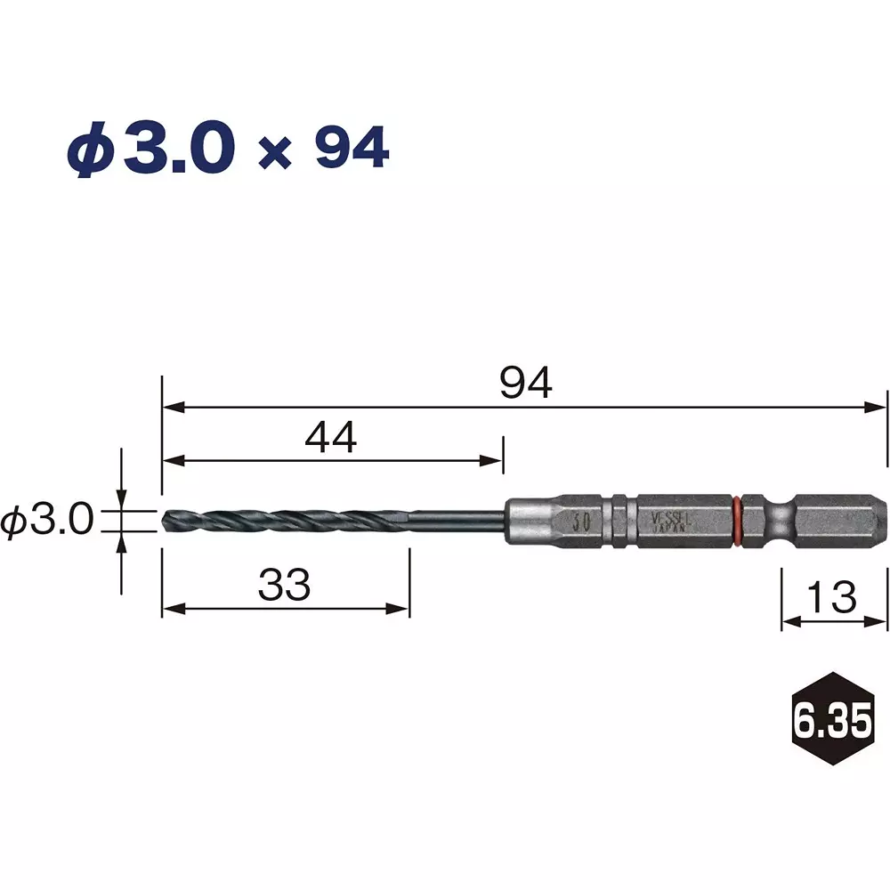 Vessel Cushion Drill Bit 94 mm Overall Length for Iron Work, AMD3S-3.0 (Set of 3 Pcs)