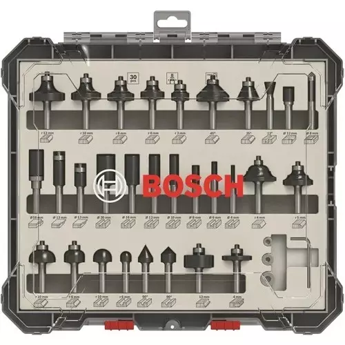 Bosch 30 Pcs Router Bit Set 8 mm Shank Diameter Suitable for Gof 130 Router, 2607017475