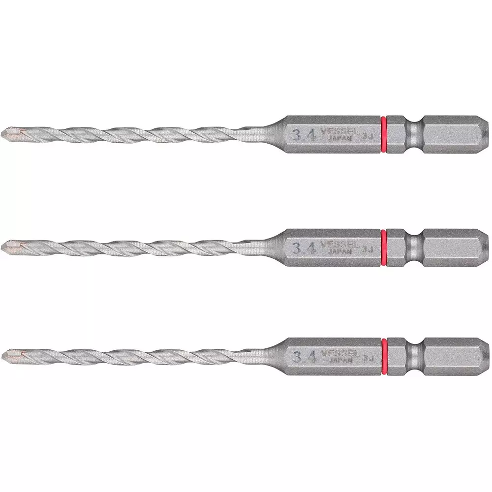 Vessel Porcelain Tile Drill Bit Hexagonal 90 mm Overall Length, CPD3S-3.4 (3 Pcs Set)