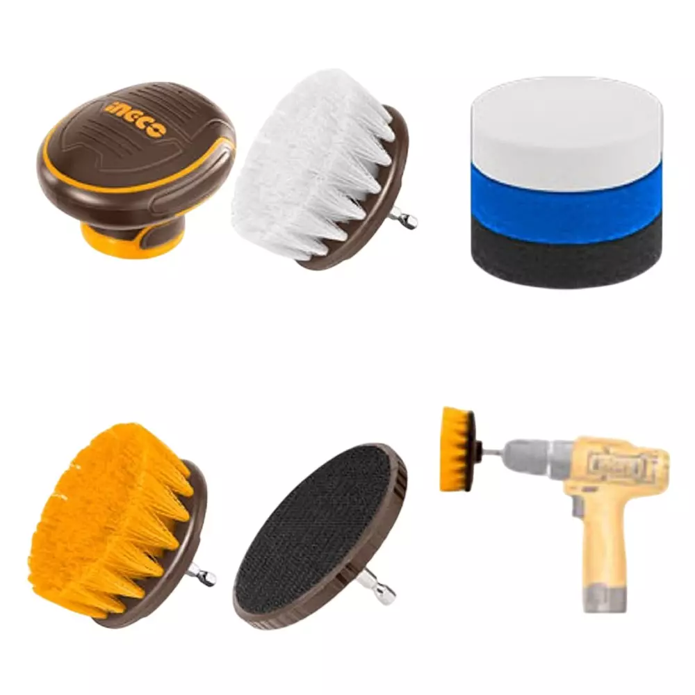 Ingco 7 Pcs Cleaning Brush Set 4 Inch (101.6 mm) Hex Shank, WCB0701