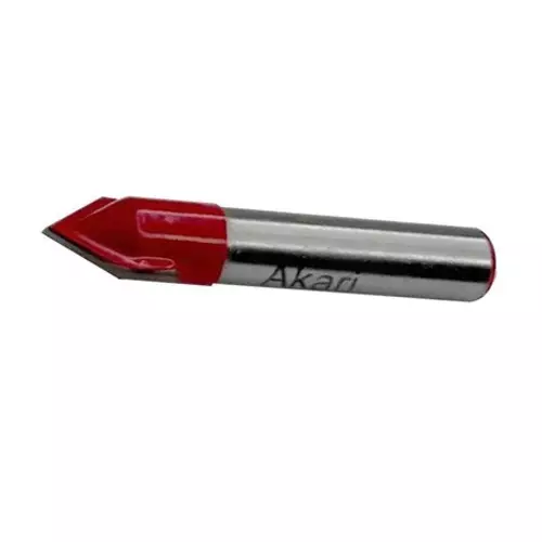 AKARI Router V Type Slotting Cutter Bit 8 mm Shank Size Red & Chrome for Routing in Wood, RB-71