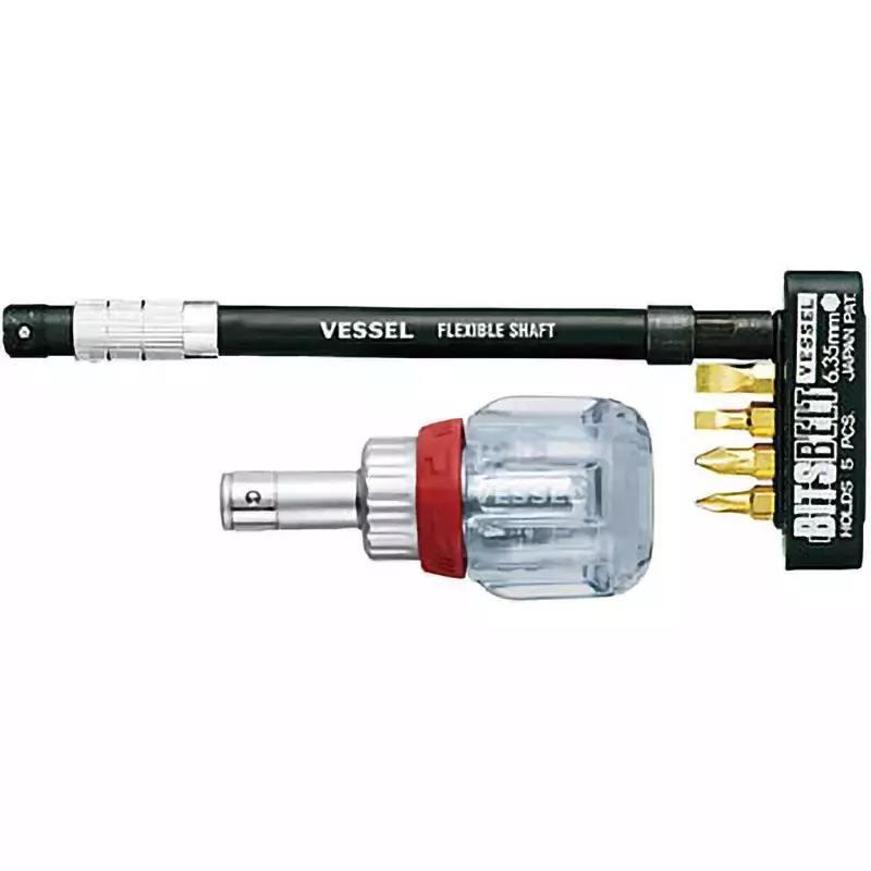 Vessel Ratchet Stubby Screwdriver Set, with Flexible Shaft, TD-6700FX-4