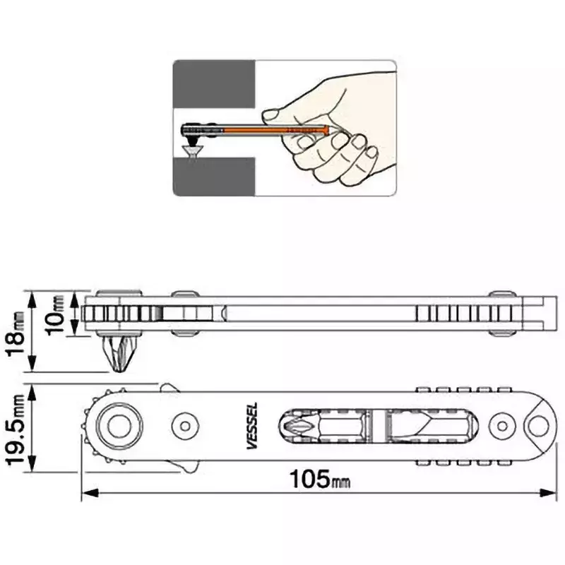 Vessel Flat-shaped Ratchet Screwdriver<Straight Type>, TD-76