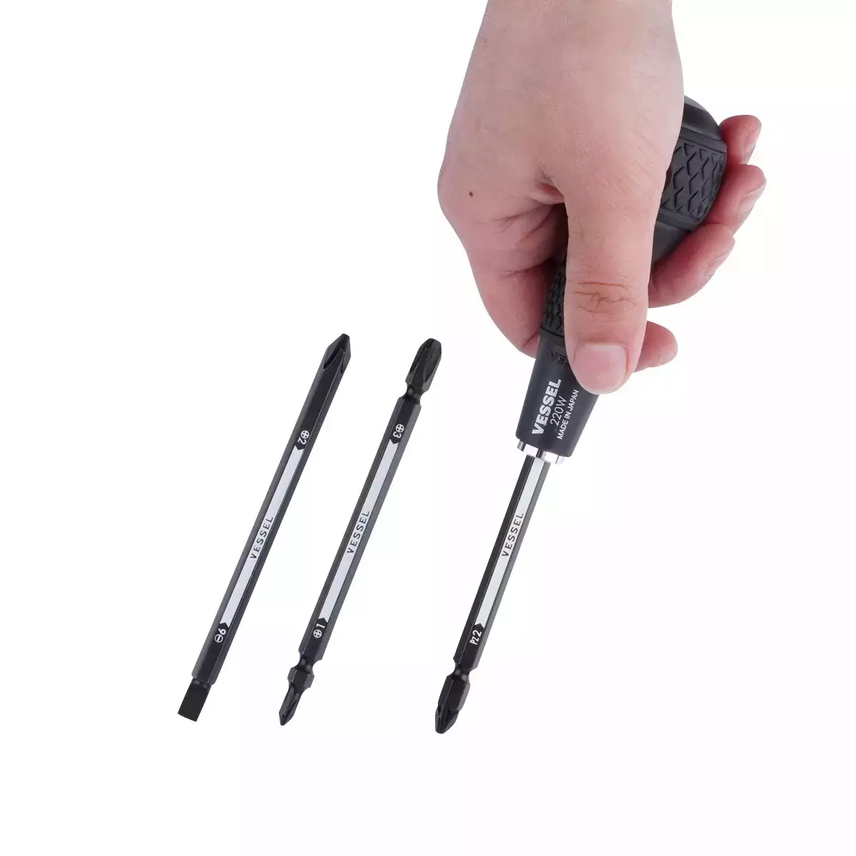 Vessel Ball Grip Screwdriver Set with Replaceable Bits, 220W-3