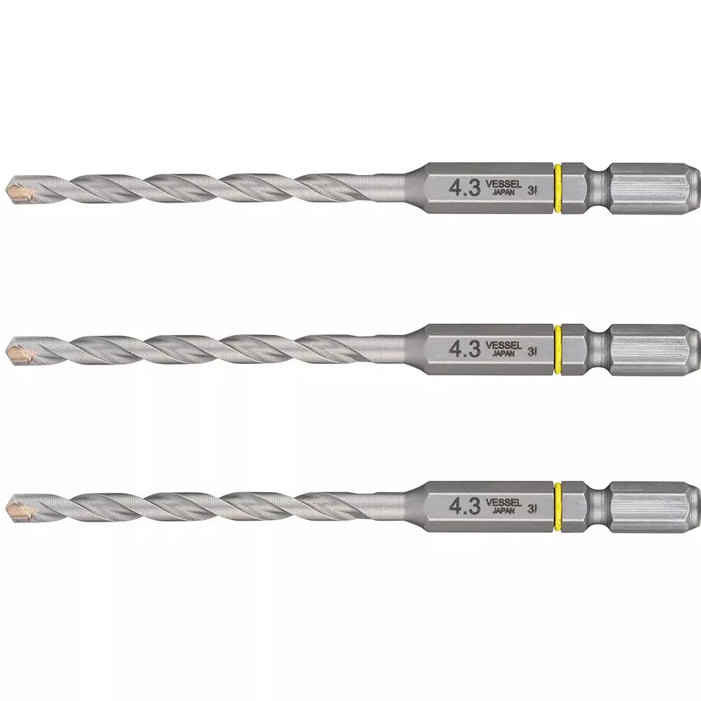 Vessel Concrete Drill Bit Hexagonal 95 mm Overall Length, CCD3S-4.3 (3 Pcs Set)