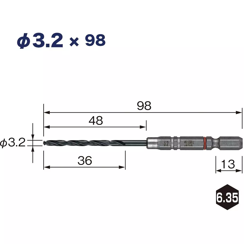 Vessel Cushion Drill Φ3.2 mm for Iron Work, AMD3S-3.2 (Set of 3 Pcs)