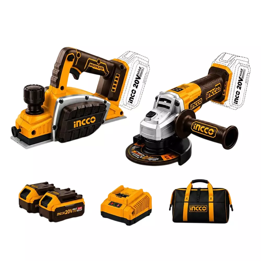 INGCO 2 Pcs Carpenter Tools Combo Kit Includes Angle Grinder and Planer, CDPL900 (With Battery & Charger)