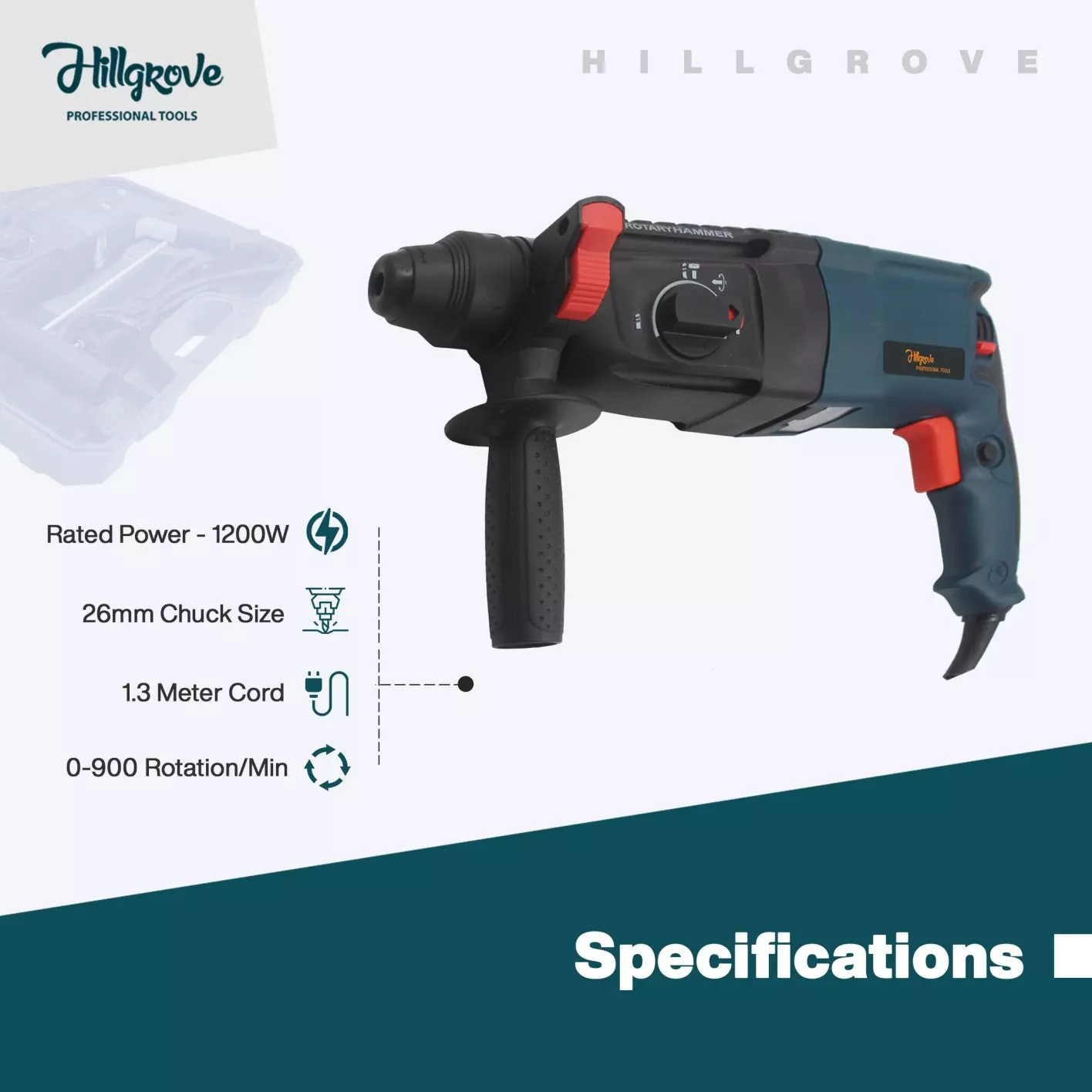 Hillgrove Chuck Size 26 mm Hammer Impact Drill kit 1200 W, HGCM759M1
