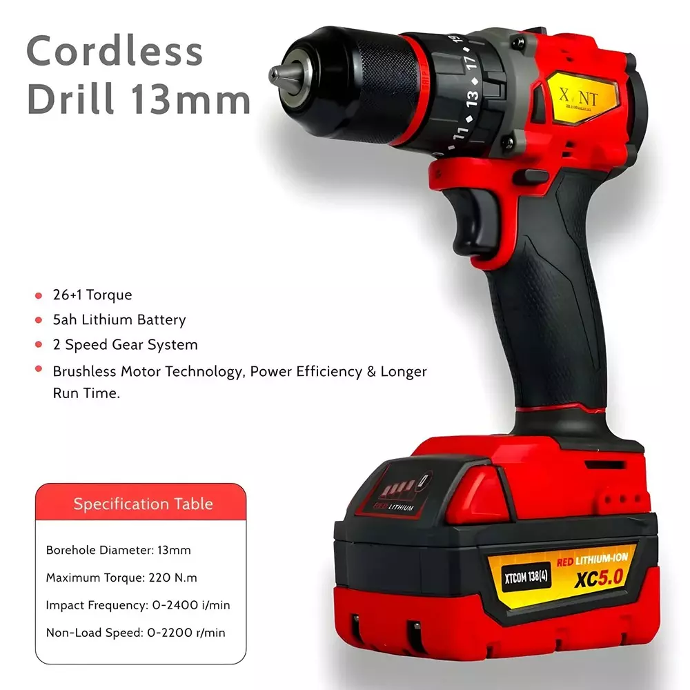 xlnt-5-ah-cordless-impact-wrench-drill-angle-grinder-rotary-hammer-combo-kit-for-diy-home-professional-use-xtcom-1384-with-battery-charger