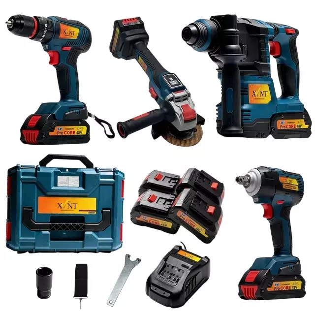 XLNT 48 V Cordless Drill, Angle Grinder, Rotary Hammer, Impact Wrench Kit for DIY, Home & Professional Use, XT4COM232 (With Battery & Charger)