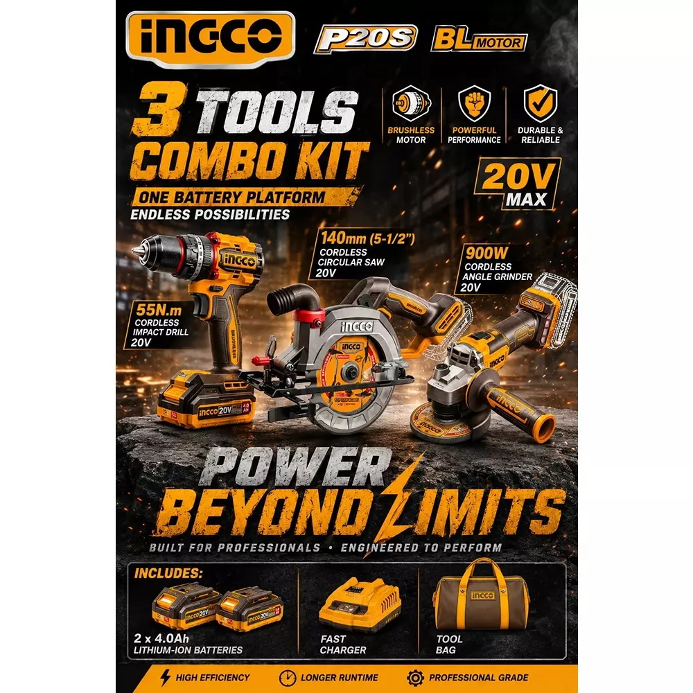ingco-3-in-1-cordless-power-tool-combo-kit-includes-55-nm-impact-drill-140-mm-circular-saw-and-9000-w-angle-grinder-with-battery-charger