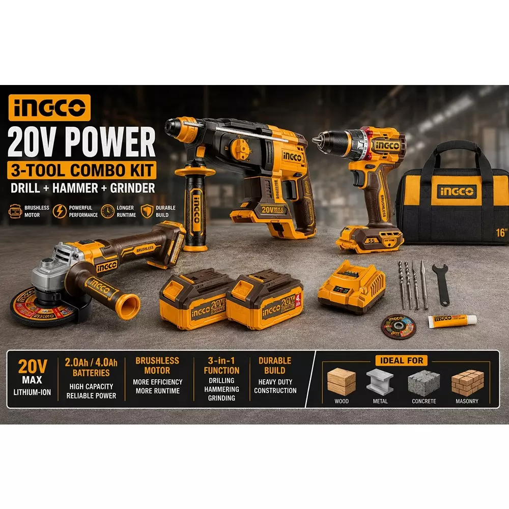 ingco-3-in-1-cordless-power-tool-combo-kit-includes-55-nm-impact-drill-100-mm-angle-grinder-and-26-mm-rotary-hammer-with-battery-charger