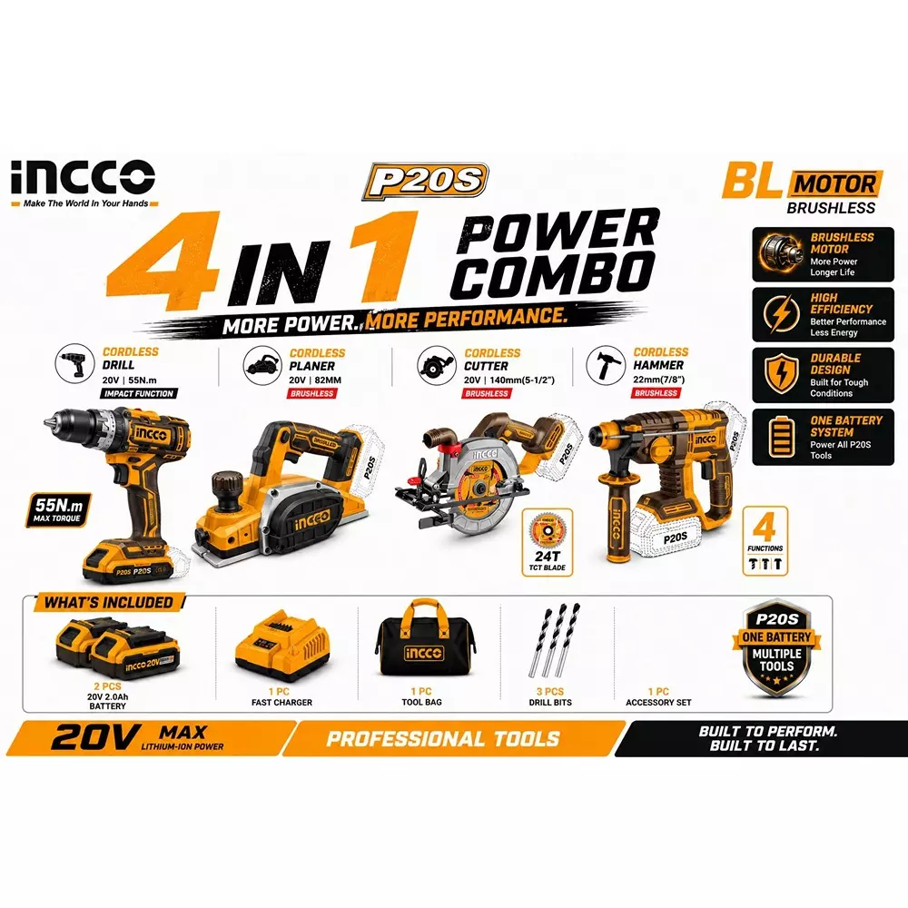 ingco-4-pcs-cordless-power-tools-combo-kit-includes-55-nm-drill-140-mm-circular-saw-82-mm-planer-and-22-mm-rotary-hammer-cdplct2255-with-battery-charger