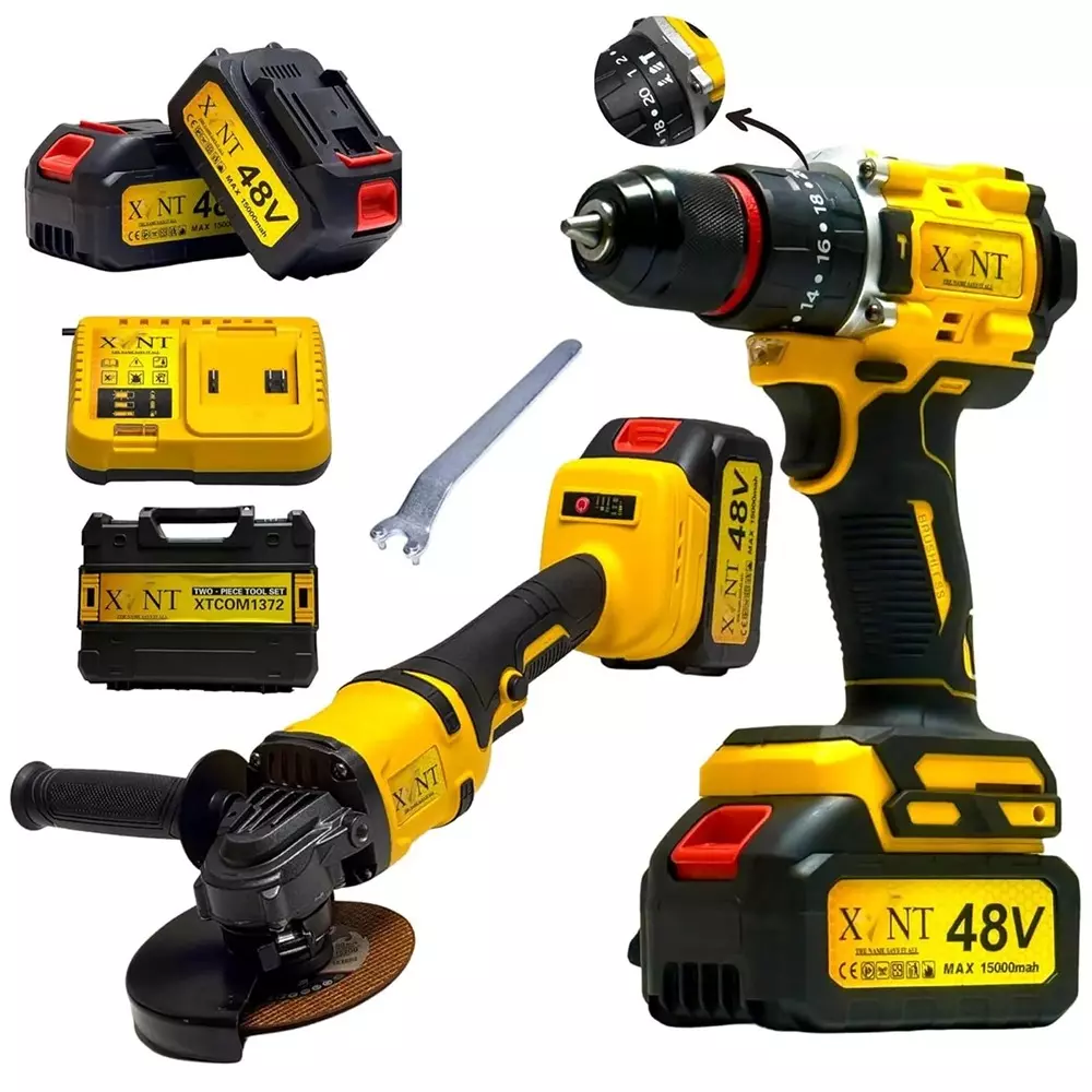 XLNT 48 V Cordless Angle Grinder & Drill Kit 10000 RPM No Load Speed and 10 mm Chuck Size, XTCOM1372 (With Battery & Charger)