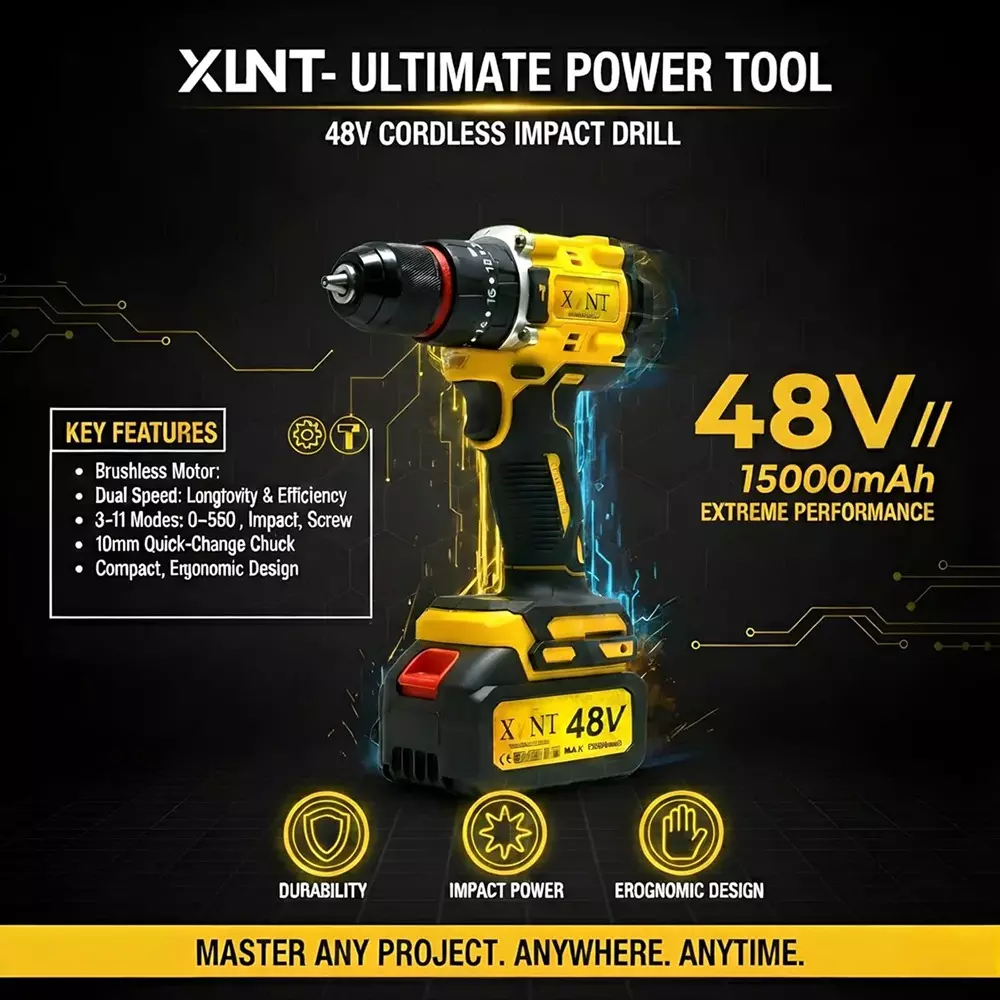 xlnt-48-v-cordless-angle-grinder-drill-kit-10000-rpm-no-load-speed-and-10-mm-chuck-size-xtcom1372-with-battery-charger