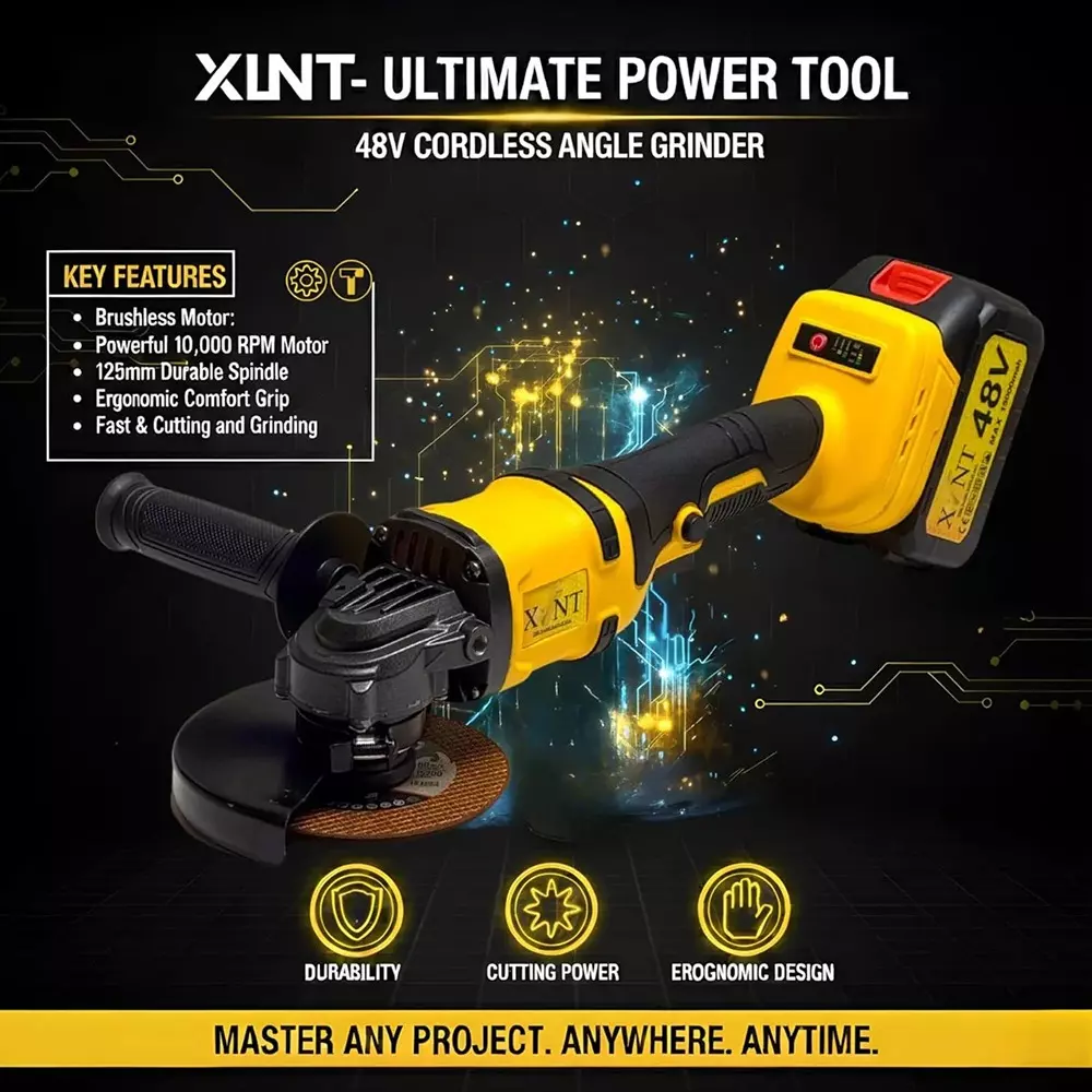 xlnt-48-v-cordless-angle-grinder-drill-kit-10000-rpm-no-load-speed-and-10-mm-chuck-size-xtcom1372-with-battery-charger