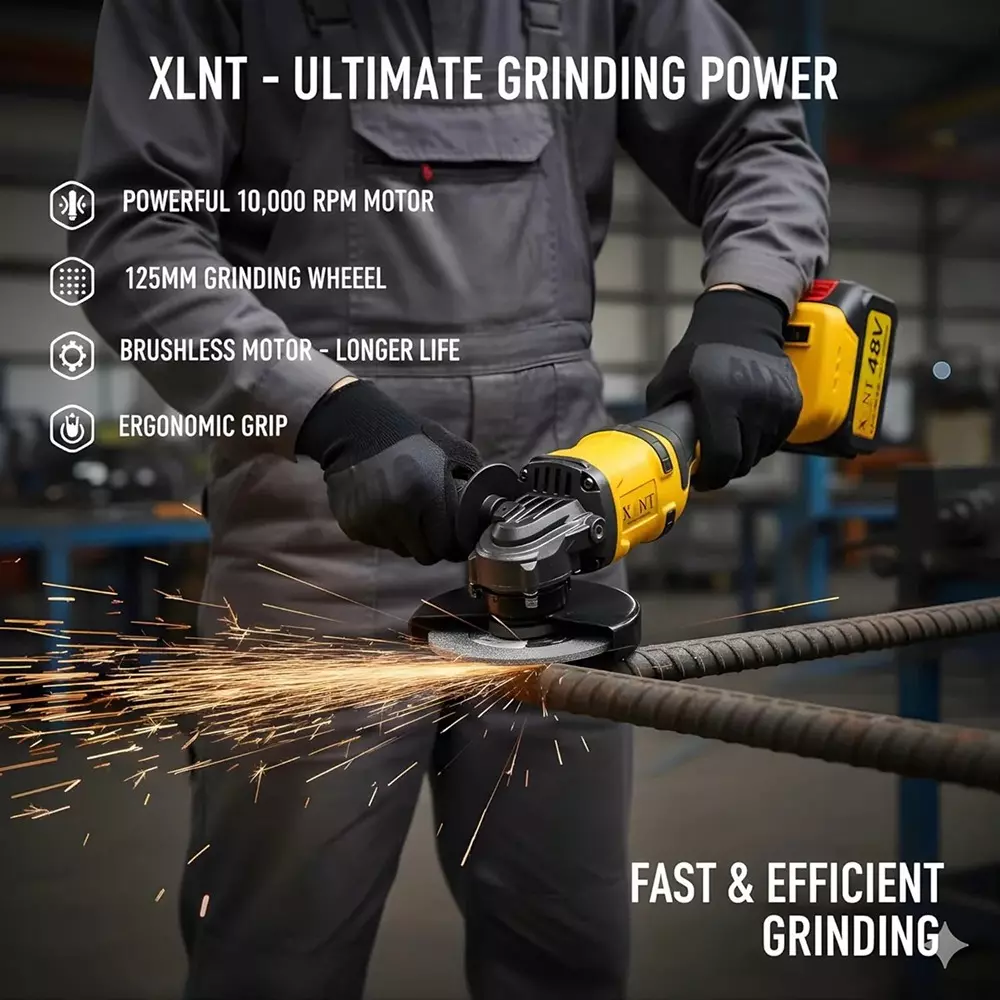 xlnt-48-v-cordless-angle-grinder-drill-kit-10000-rpm-no-load-speed-and-10-mm-chuck-size-xtcom1372-with-battery-charger